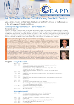 1st EAPD Athena Master Class for Young Paediatric Dentists, Munich, Germany, 27th and 28th October, 2017